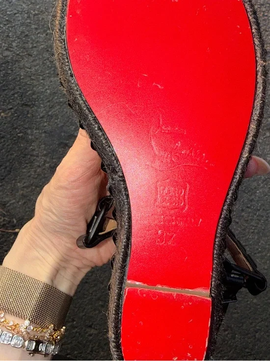 Christian Louboutin Black Studded Espadrille Wedge Sandals - Picture 4 of 5